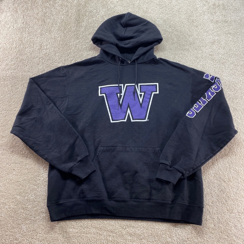 Champion Washington Huskies Sweater Mens Size Large Black‎ NCAA Logo Hoodie